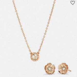 Coach Open Circle Necklace & Tea Rose Stud Set